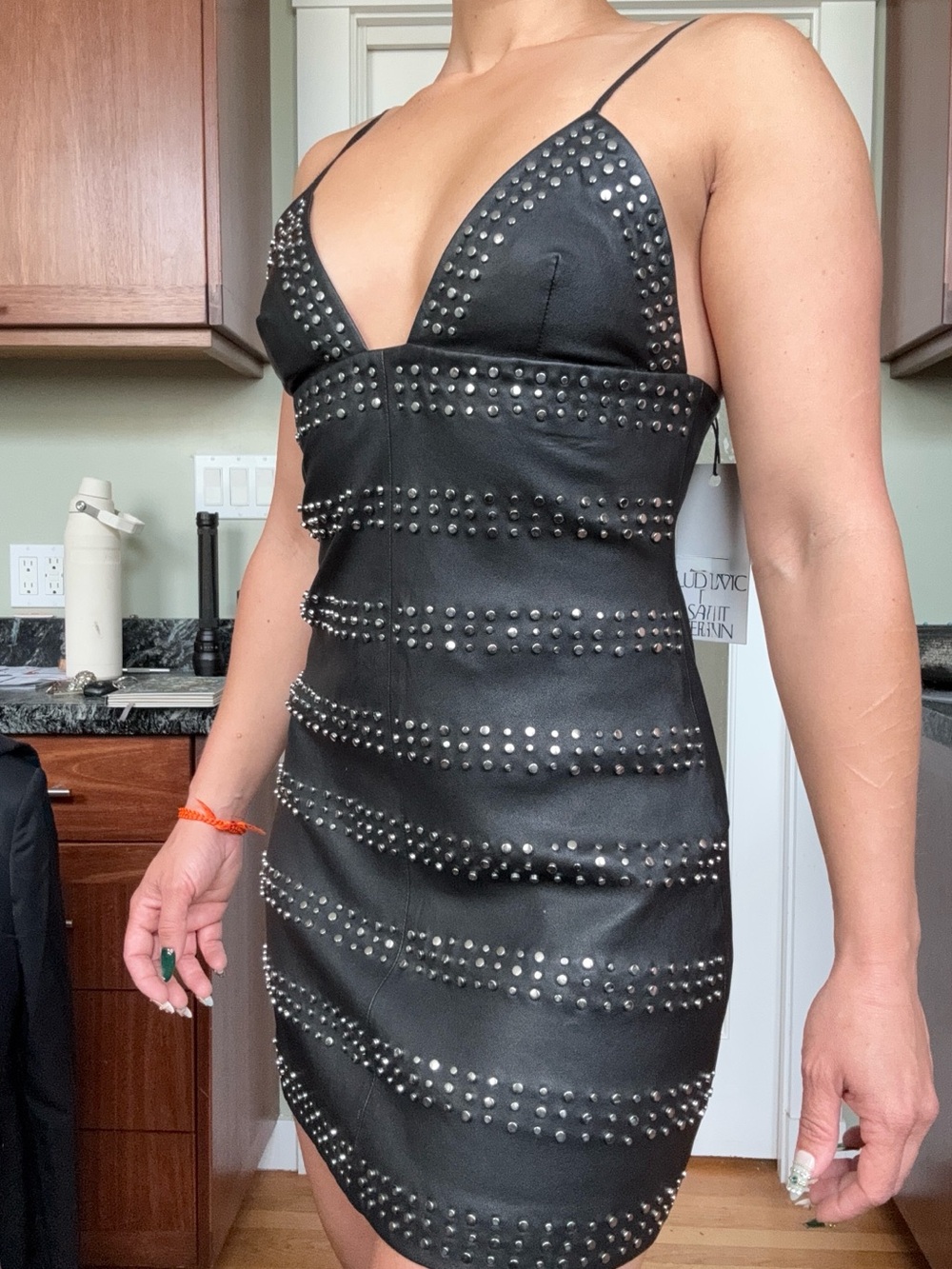 Zara Black Studded Real Leather Mini Dress - Picture 10 of 14